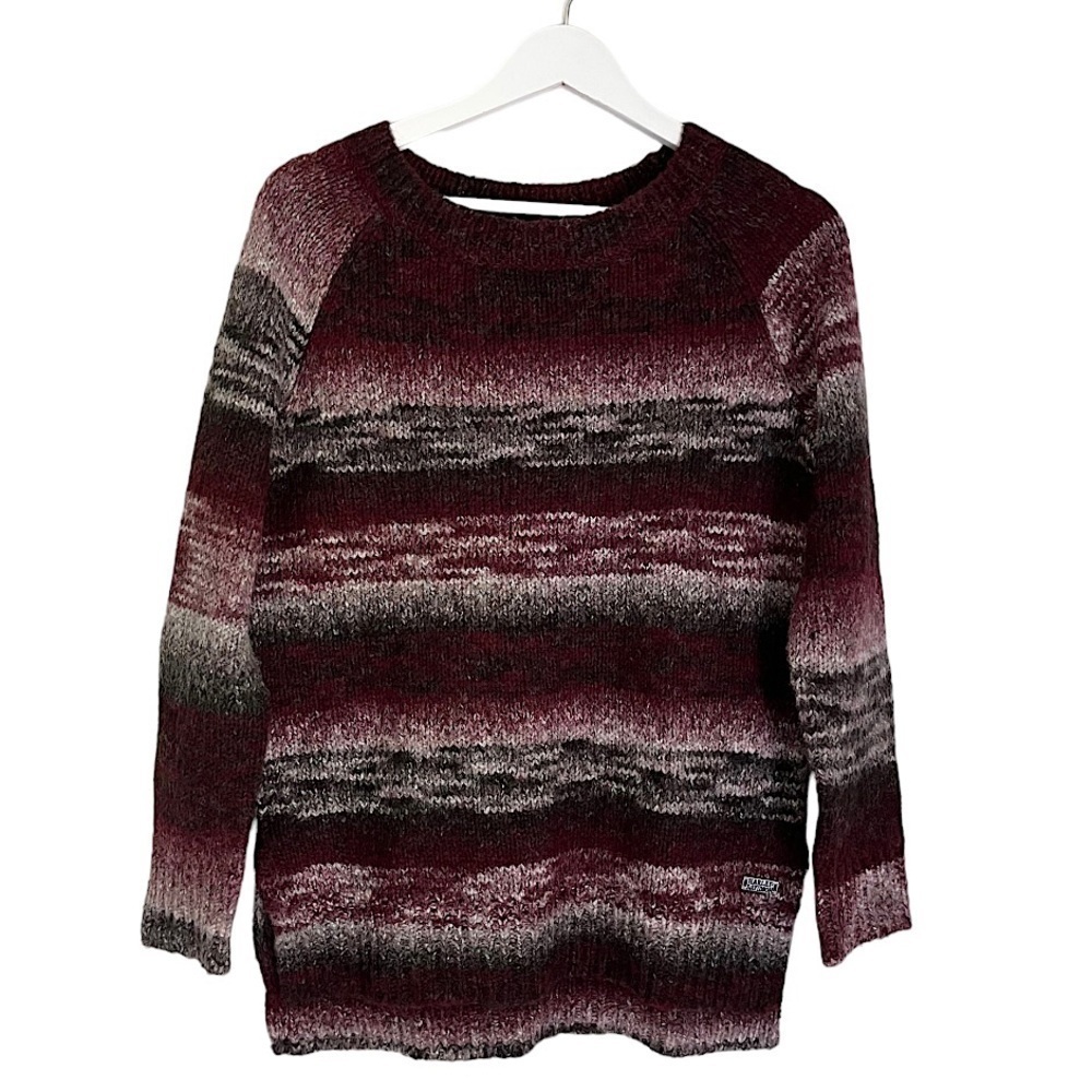 Harley Davidson Wool Blend Marl Knit Raglan Sleeve Sweater‎ Maroon Grey XS